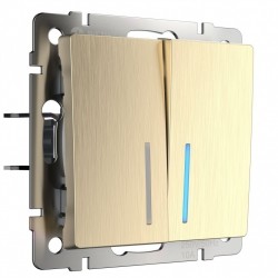 Выключатель двухклавишный проходной с подсветкой (шампань рифленый) WL10-SW-2G-2W-LED Werkel