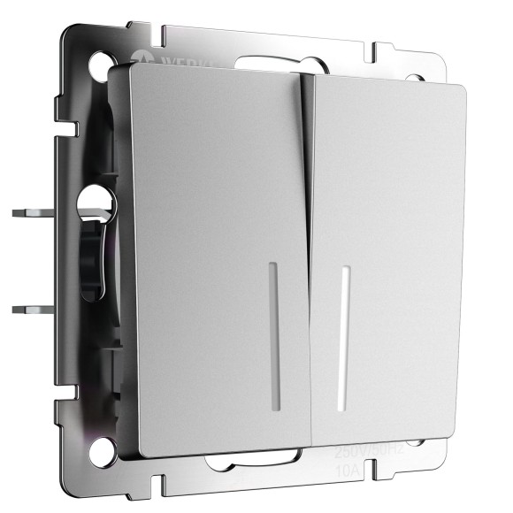 Выключатель двухклавишный проходной с подсветкой серебряный матовый W1122165