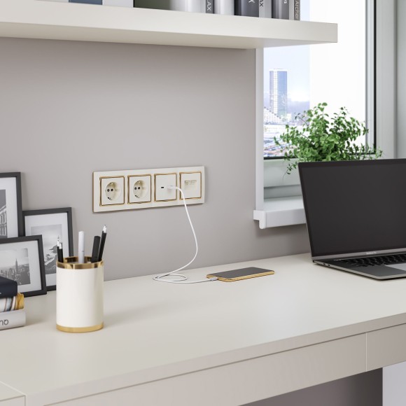 Рамка из поликарбоната на 4 поста Snabb слоновая кость/золото W0041932