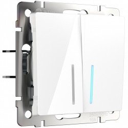 Выключатель двухклавишный с подсветкой (белый) / Верхнее выключенное положение Werkel